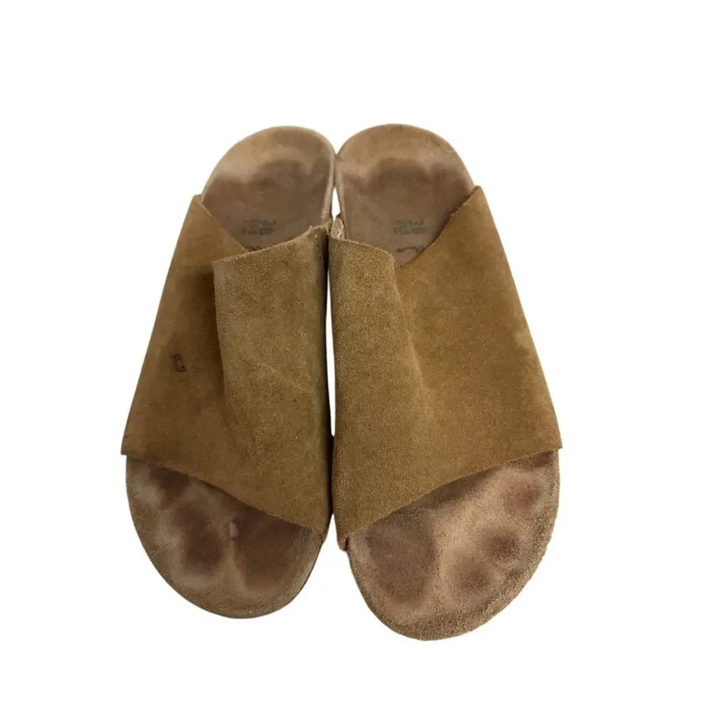 Birkenstock Papillio Tan Suede Leather Cork Wedge Slip On Sandals 38 Narrow